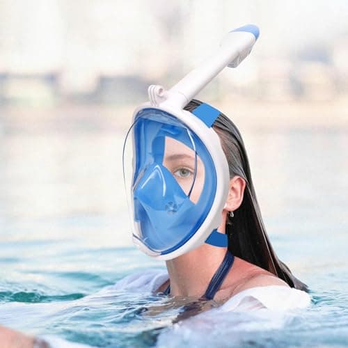 Jsdoin Snorkel Mask Full Face,180°view Design - Anti-fog, Anti-leak Technology - Sports Camera Compatible - for a Safe Adults and Kids Snorkeling Experience (Blue, L/XL) — view 6