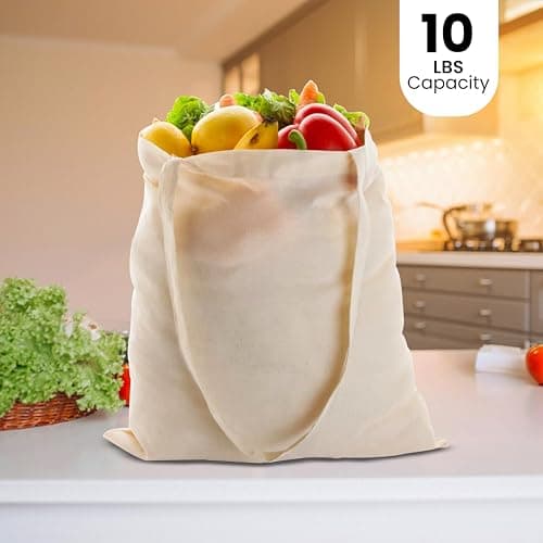CENTRIX Natural Cotton 20 pack 15 X 16 inch reusable grocery bags, 5.5 oz cotton canvas tote, eco friendly super strong washable — view 2