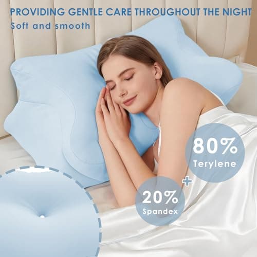 Cervical Pillowcase for Butterfly Shaped Memory Foam Neck Support Pillows, Breathable Ergonomics Pillow Cover with Zipper, Replacement Case for 63x42.5cm Sleeping Pillows (Cover Only)(Sky Blue) — view 5