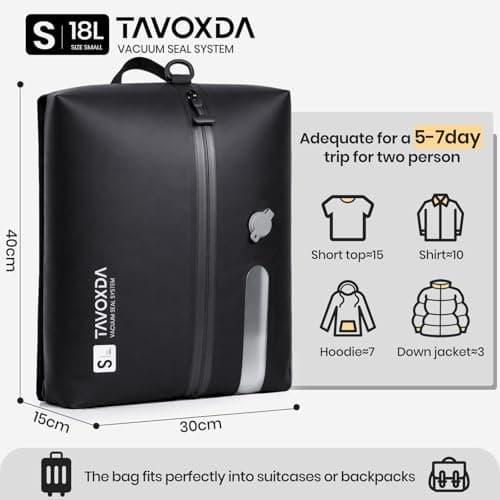 Tavoxda Vacuum Bags for Travel with Wireless Electric Pump, Durable Vacuum Compression Bag, Reusable Vacuum Packing Cubes for Rucksack, Suitcase, Clothes, Home Storage-2 Pack+Pump — view 3