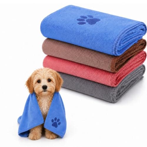 4 Pack Dog Towels, Microfiber Towels Super Absorbent Quick Dry for Pets