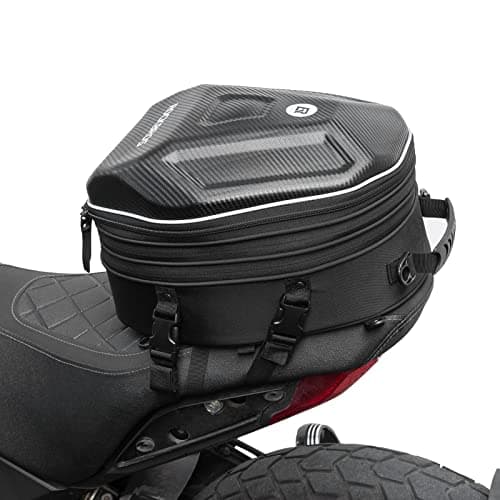 ROCKBROS 20-35L Motorbike Saddle Bag Hard Shell Waterproof Motorcycle Tail Bag with Rain Cover for Storage, Travel, Cycling
