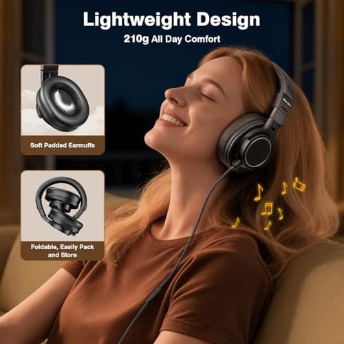 New Bee Headphones Over Ear, Wired Headphones with 50mm Drivers, Black — view 5