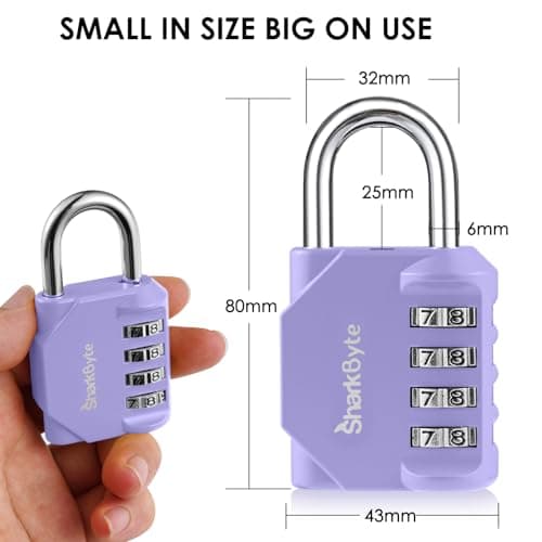 SharkByte Heavy Duty Combination Padlock – 4-Digit Weatherproof Outdoor Lock with Stainless Steel Shackle, Anti-Rust Resettable Code for Gym, School, Locker, Shed, Toolbox, Gate & Warehouse - Purple — view 3