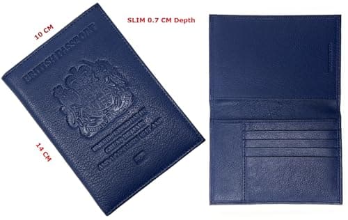 UK Leather Passport Cover – British RFID Blocking Holder, Navy Blue — view 2