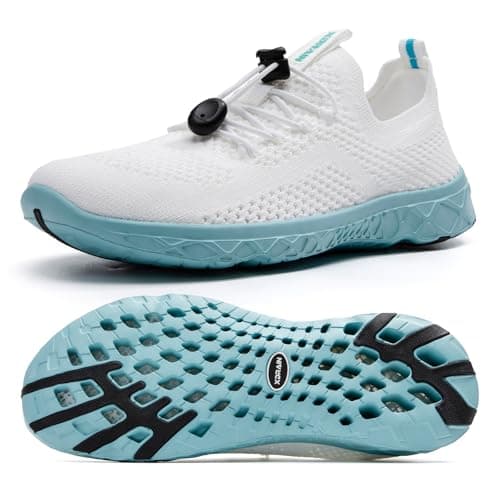 KOLILI Women's Stylish Water Shoes, Tennis Walking Shoes with Arch Support, Best for Water Sports, Travel & Walk, White/Sky Blue, 5.5 UK