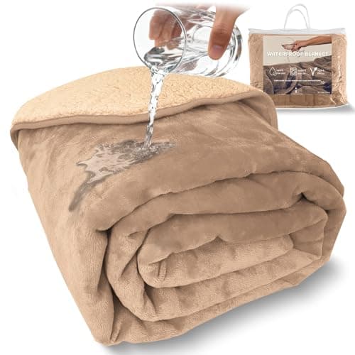 Sacred Weapon Mini Cream Waterproof Throw – Fluffy Sherpa Fleece Lap Blanket for Sofa, Bed, Reading & Travel – Hotel-Quality, Splash, Stain Proof, Washable – 115x100cm Cream