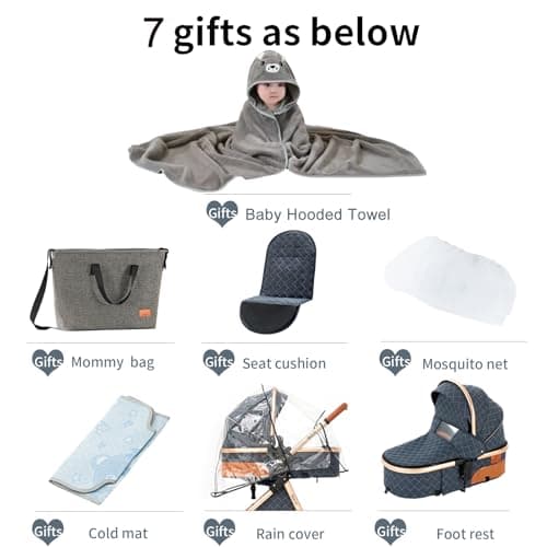 Magic ZC 3 in 1 Pushchair Pram Travel System, Baby Stroller 3 in 1 with Reversible Two Pushing Modes, Newborn Infant Carriage One-Click Folding, Toddler Buggy Aluminum Frame (V9 Blue) — view 2