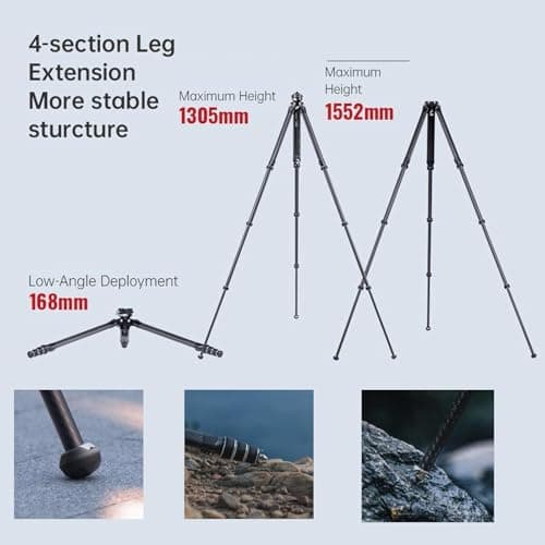 Falcam TreeRoot F38 Pro Carbon Tripod, 61 Inch Quick Release Travel Tripod with 360° Ball Head, 5 kg Load Capacity, F22 Interfaces, 1/4 Inch Screw, Strap Holes for DSLR, Mirrorless and Video Cameras — view 4