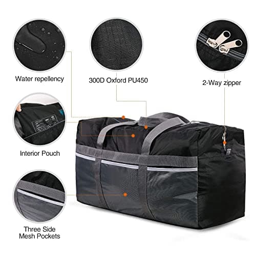 REDCAMP 96L Foldable Travel Duffel Bag, Lightweight Waterproof, Black — view 3