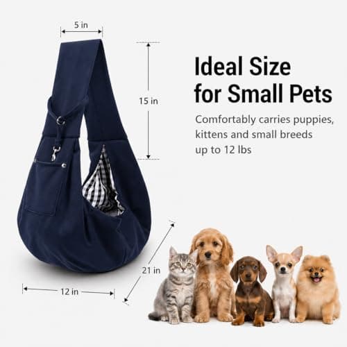 Puppy Sling Carrier for Small Dogs - Breathable Reversible Pet Sling with Storage Pocket, Hands-Free Dog Carrier for Travel/Shopping/Walking, Comfortable Cat & Puppy Sling (Navy blue) — view 4