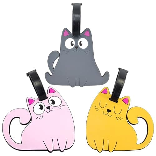 Cute Luggage Tags for Girls, 3 pcs Cat Luggage Tags for Suitcases Women Fun and Durable Suitcase Labels with Name Id Card
