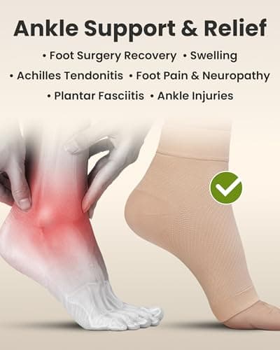 KEMFORD Ankle Support Compression Sleeve – Plantar Fasciitis & Achilles Tendonitis Relief Stockings for Foot Pain & Swelling – 1 Pair, Beige, L — view 5