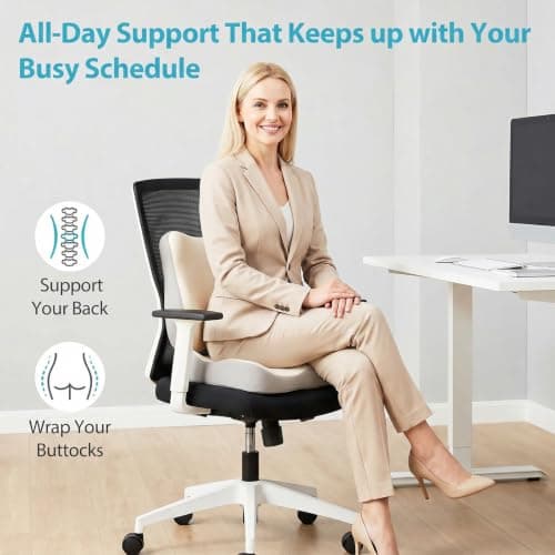 Seat Cushion and Lumbar Support - Memory Foam Chair Cushion and Back Support for Tailbone & Back Pain Relief Ergonomic Coccyx Cushion for Home Office & Wheelchair Car Seat Cushions for Driving, Beige — view 5