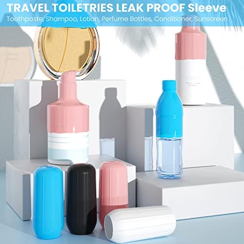 8 PCS Elastic Sleeves for Travel, Silicone Leak Proof Sleeve Travel Covers, Reusable Travel Bottle Covers for Toiletries, Travel Size Toiletry Containers Accessories Travel Necessities — view 3