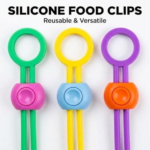 20 Pcs Reusable Food Bag Clips & Cable Organisers, Adjustable Multi-Purpose Silicone Tie Straps, Quick-Release Wire Tidies & Bread Bag Sealers for Kitchen, Home, Desk & Travel (Random Colours) — view 3