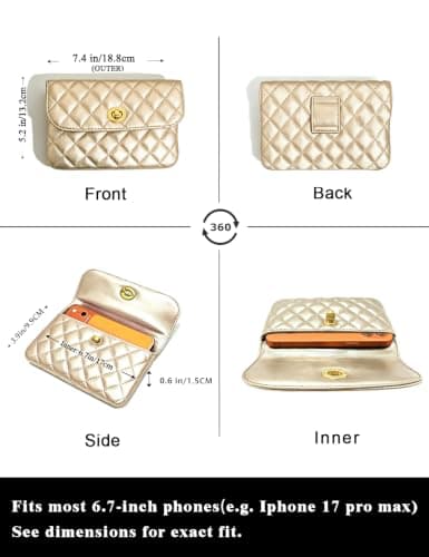 BEMYLV Leather Chain Belt Bag for Women Crossbody Waist Purse Fanny Pack Fashion Mini Handbag Detachable, A Gold, Small purse + 47" chain, Chain Belt Purse — view 3