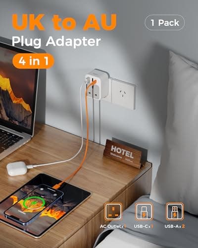 TESSAN UK to Australia Plug Adapter, Australian Travel Adapter with USB C — view 3