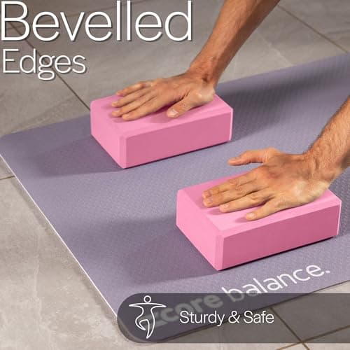 Core Balance Yoga Blocks Set Of 2 High Density EVA Foam with Adjustable Metal D Ring Cotton Strap (Pink) — view 4