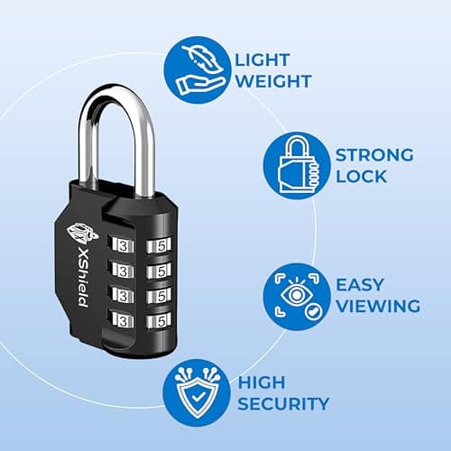 XShield 4-Digit Combination Padlock | Heavy-Duty Keyless Lock with 10,000 Code Options | Weather Resistant Alloy Body | Ideal for Lockers, Gates, Gym, Outdoor & Travel – Black (Pack of 2) — view 5
