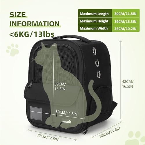 Pecute Cat Backpack, Breathable Pet Carrier With Scientific Zoning, Black — view 2