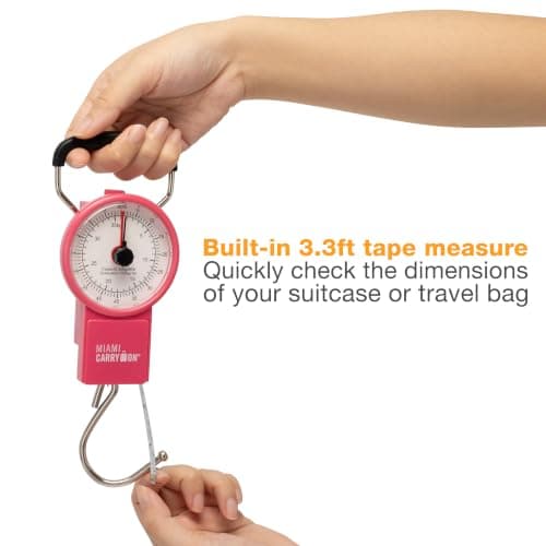 Mechanical Luggage Scale with Tape Measure, Up to 75 Pounds (Pink) - Lift Slowly — view 4