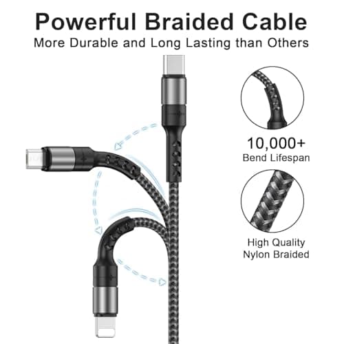 RAVIAD Multi Charger Cable 3 Packs 1.2M 3 in 1 Charging Cable Nylon Braided — view 5