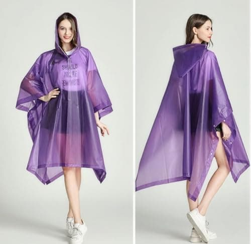 Rain Poncho for Adults, 2 Pieces Waterproof Reusable Cape with Hood — view 5