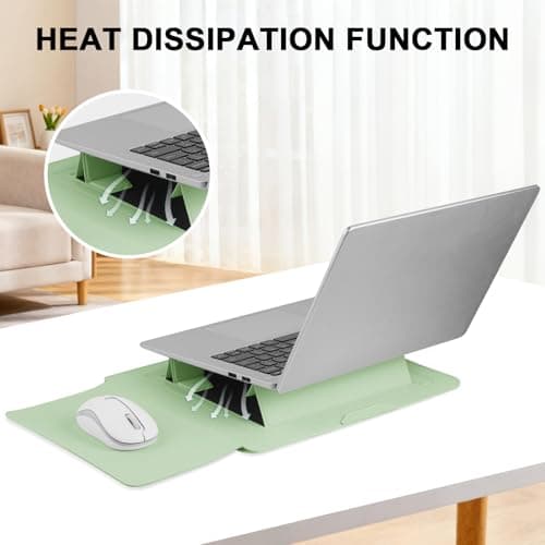 HoYiXi 15.6" Laptop Sleeve Case PU Leather with Stand Compatible with MacBook Pro 16/15.4'' MacBook Pro 15, Mac Air 15,16'' Laptop Bag for Dell, Acer, Asus,15-16'' laptop case,Green — view 5