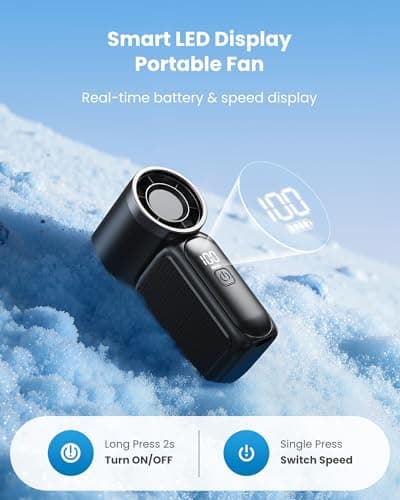 gaiatop Portable Handheld Mini Fan, 6 Speeds 16900 RPM High Velocity Personal Summer Essential with LED Display, USB Rechargeable, with Lanyard for Makeup, Travel, Outdoor, Gift for Women Girl, Black — view 4