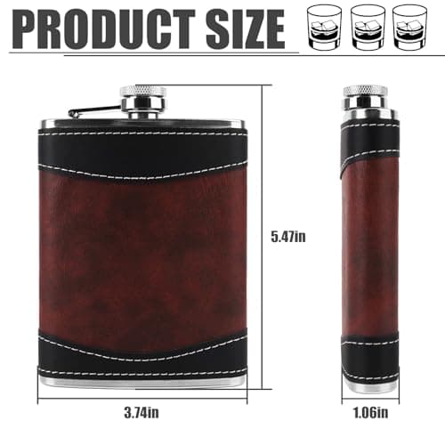 8 Oz Leather-Wrapped Flask with Funnel, Leakproof Stainless Steel Flask for Whiskey, Ideal for Travel, Outdoor & Gifts — view 2
