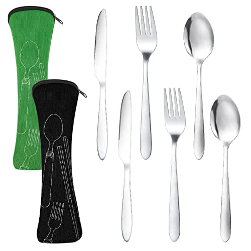 Dacitiery 2 Set Camping Cutlery, Stainless Steel Knife Fork Spoon with Bag