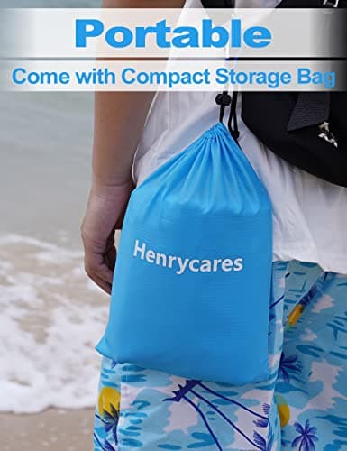 Henrycares Beach Blanket Picnic Blanket, Extra Large 250 x 200cm Sandproof Waterproof Beach Mat with 4 Stakes for 5-8 Adults, Summer Essentials Outdoor Blanket for Travel Camping Hiking Picnic (Blue) — view 6