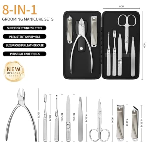 ESSBES Precision Nail Grooming Manicure Sets Pedicure Kits Stainless Steel Nail Clipper Personal Care Tools with PU Leather Case — view 2