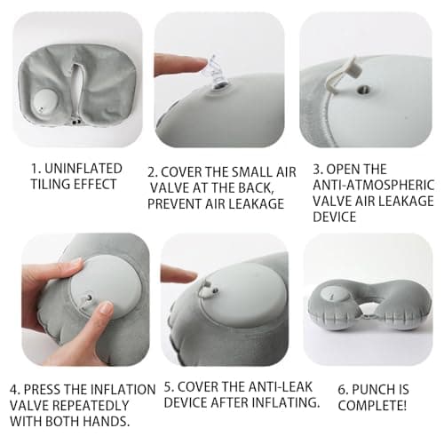 MUNSKT Gray Inflatable U Shaped Travel Neck Pillow with Eye Mask, Ear Plugs & Carry Bag, Ergonomic, Lightweight, Compact & Quick Pack, for Airplane & Travel — view 4
