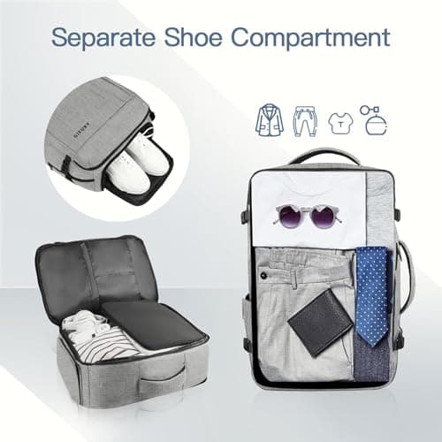Carry On Backpack, Extra Large 40-50L Travel Backpack for Men & Women, Expandable Backpack For Airplanes, 17 Inch Laptop Backpack, Luggage Suitcase 40L Daypack Lightweight Business Weekender Bag, Grey — view 3