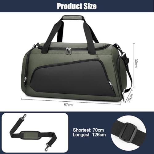 ABOHU Waterproof Gym Duffle Bag with Shoulder Strap and Shoe Compartment, Large Travel Duffle Bags Weekend Overnight Bag for Women Man, Durable Sports Holdall Bags for Sports and Travel - Grey, 40L — view 2