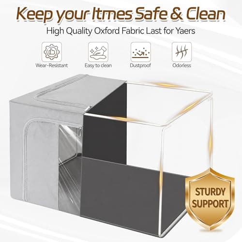 2 Pcs 66L Storage Boxes with Lid, Fabric Storage Bins with Clear Windows — view 3