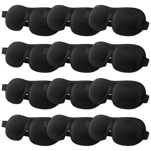 12 Pcs 3D Blackout Sleep Masks, Lightweight Knitted Eye Mask with Zero Pressure Contoured Space Adjustable Strap for Travel Side Sleepers