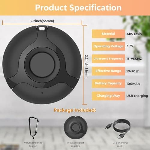 Ultrasonic Portable Pest Repeller, Ultrasonic Mosquito Repellent Device, Indoor/Outdoor Insect Repeller, Electronic Flea and Mosquito Repeller, USB-Charging Insect Repellent Device - Black — view 5