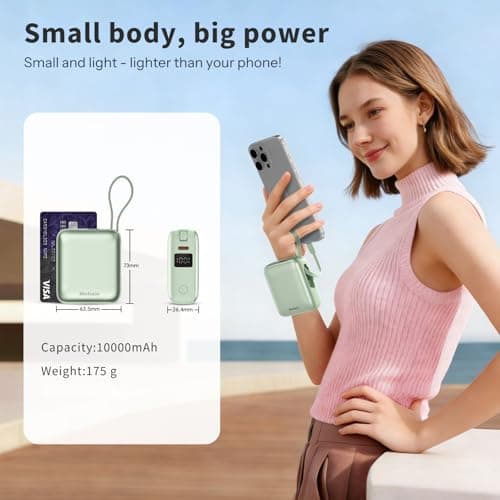 Hichain Power Bank iPhone 22.5 W Power Bank 10000 mAh High Speed with Dual Port Digital Display Compatible with iPhone 16/15/14/13, Samsung, iPad (green) — view 2