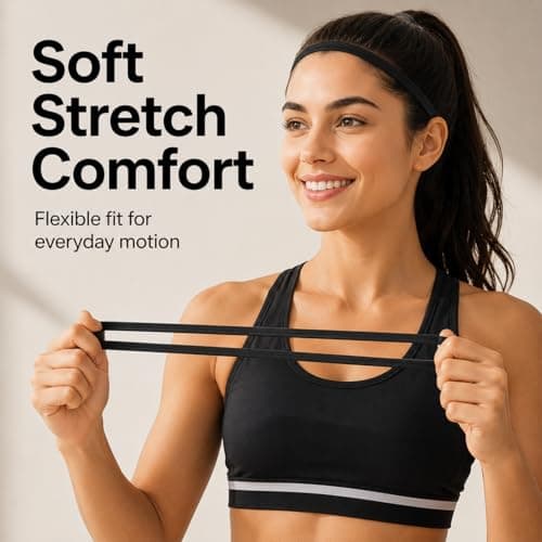 5 Pack Elastic Sports Headbands, Non Slip Thin Sweat Bands, Stretchy Fabric Hair Bands for Running Yoga Tennis Football Gym, Unisex for Men Women — view 3