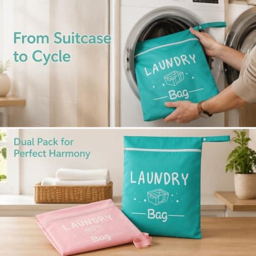 2Pcs Travel Laundry Bags, Waterproof Oxford Fabric Portable Dirty Clothes Storage Bags with Zipper and Handle, Foldable Laundry Bags for Travelling, Home, Swimming, Fitness, Camping, Dormitory — view 4