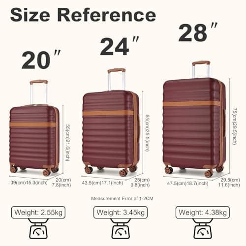 Kono 28 Inch Hard Shell Suitcase Large Expandable Luggage (Burgundy/Brown) — view 2