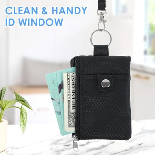 Minimalist Small Wallet with ID Window RFID Blocking Small Neck Wallet Water Resistant Zipper ID Case Pouch Travel Neck Wallets with Lanyard Keychain Badge Holder for Women Men Cards Coin Daily Use — view 6