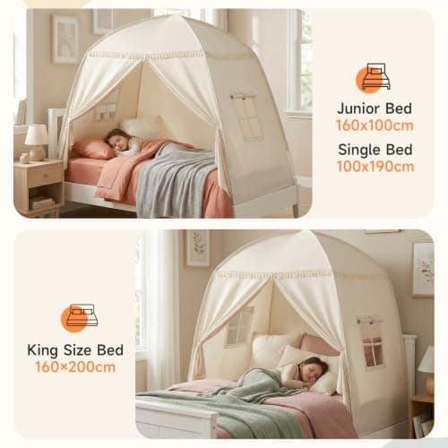 Kids Bed Tent Indoor: Children's Play Tents Large -Canopy Bed Toddler Double Single for Boys & Girls - Baby Floor Playhouse Inside Sleeping for Playroom Gift Toys (Cream) — view 3