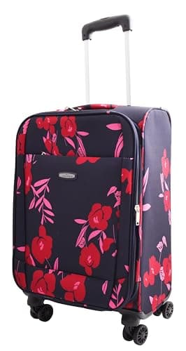 House Of Leather Flower Print 20" Cabin Size Soft 4 Wheel Suitcase Lightweight Expandable Carry on-Board Luggage Navy — view 2