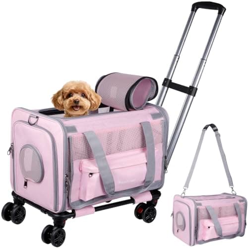 Pawinner Cat Carrier with Wheels(Can be Locked) Airline Approved, Max.20lbs