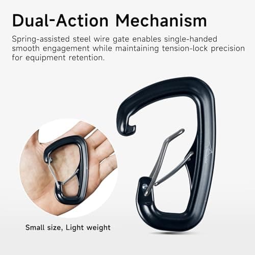 Travel Bird Heavy Duty Carabiner Clip Hook 8KN, Ultra-Light Aluminum Caribeaners with Double Door D-Shape, for Hammock, Camping, Hiking, Backpacking, Dog Leash, Keychain Clip — view 5