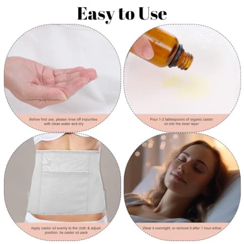 Heclia Castor Oil Pack Wrap Reusable Organic Cotton Castor Oil Compression Packaging for Stomach With Adjustable Elastic Band Waterproof and Anti Oils Leak Elastic Strap Bamboo Cotton Machine Washable — view 3